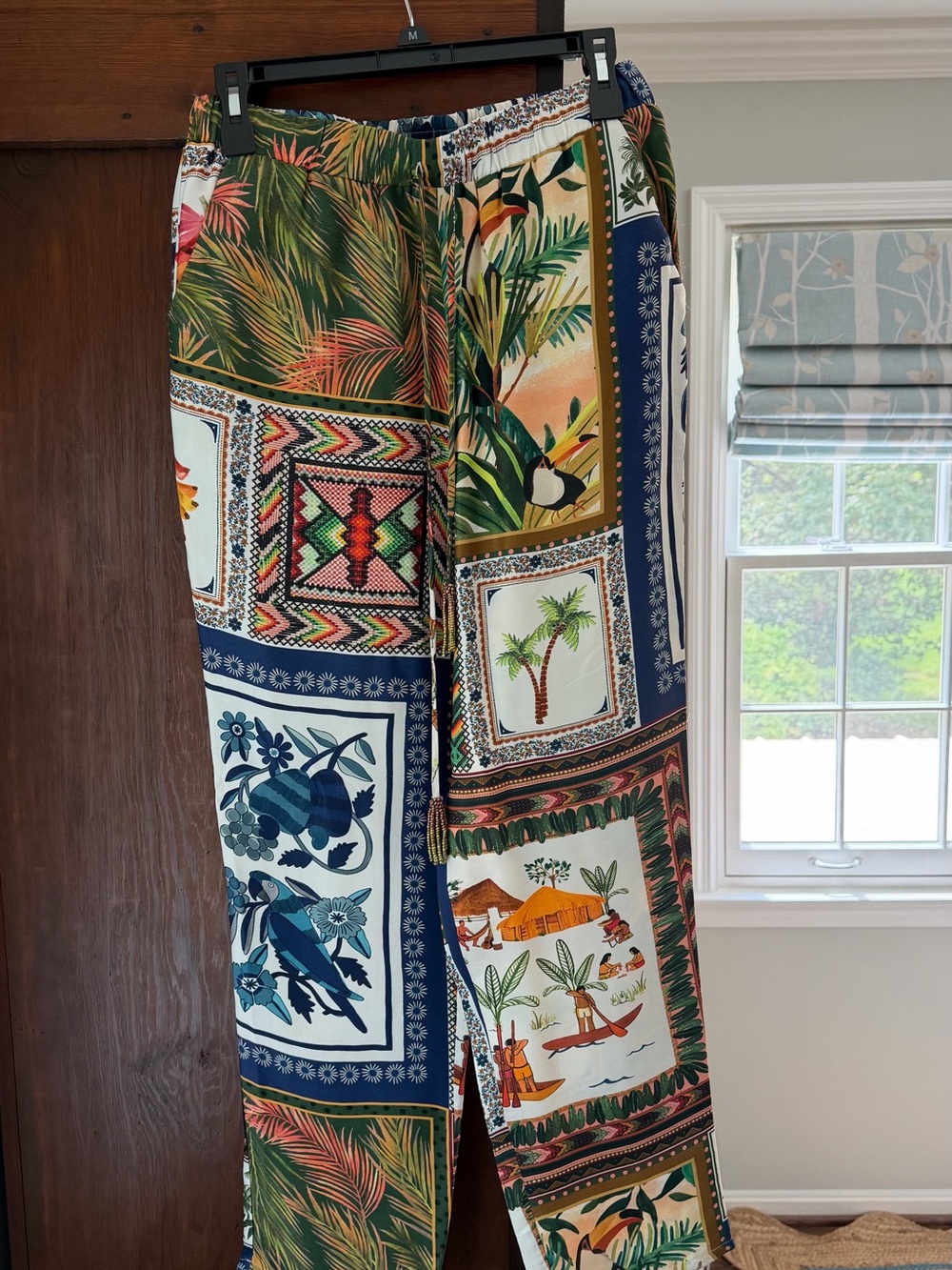FARM Rio Mix Scarves Patchwork Wide-Leg Drawstring Pants - Picture 2 of 2